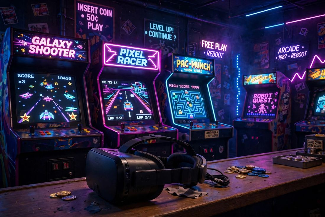 Retro arcade games and a VR headset