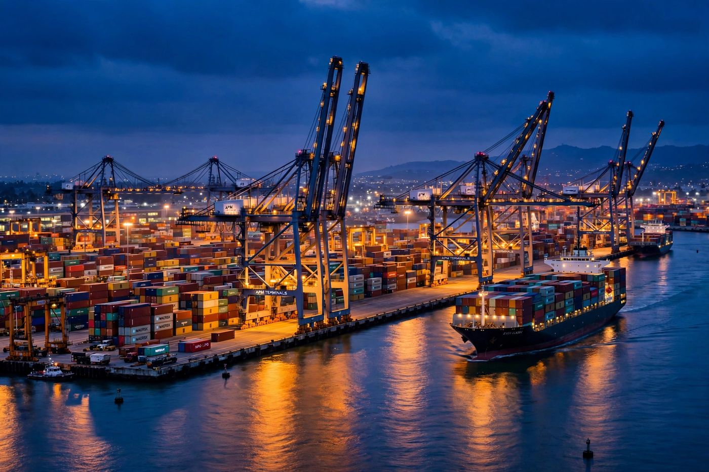 The Port of Los Angeles at dusk